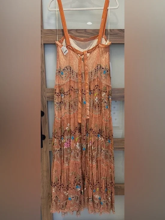 EXQUISITE Free People Peach Embroidered and beaded Maxi Dress - Picture 13 of 14